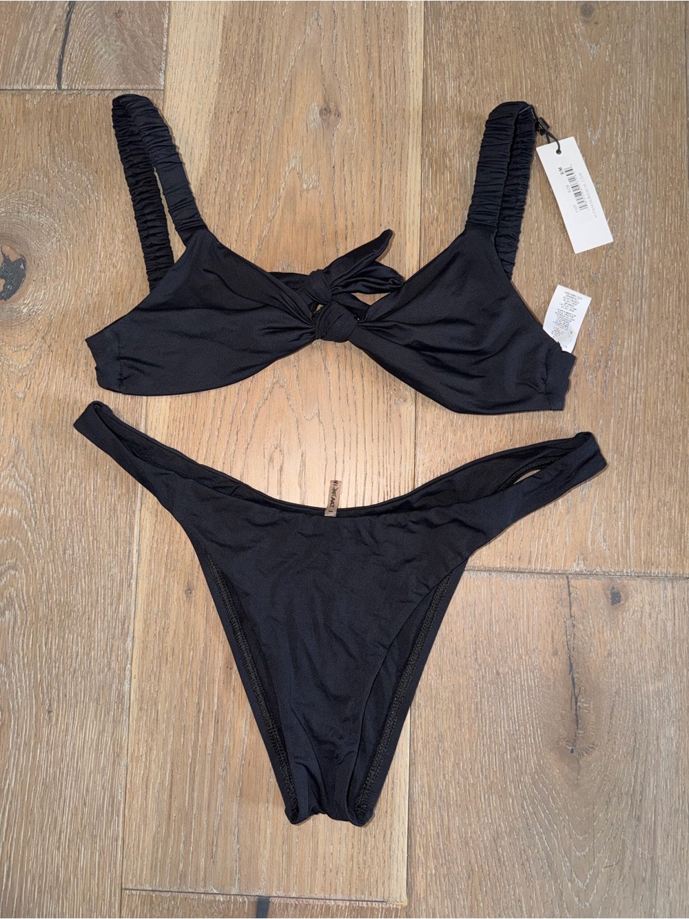 Vitamin A two piece black bikini thigh high set size medium New with tags